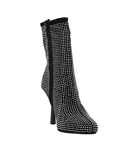 360 degree animation of product Black wide fit embellished heeled ankle boots frame-19