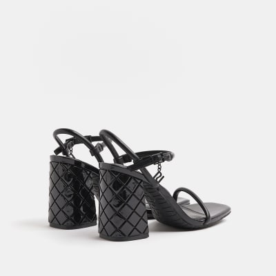 Black wide fit embossed heeled sandals