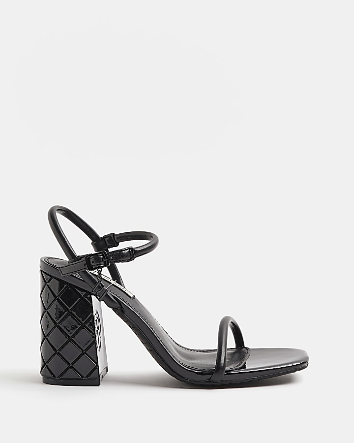 Black wide fit embossed heeled sandals