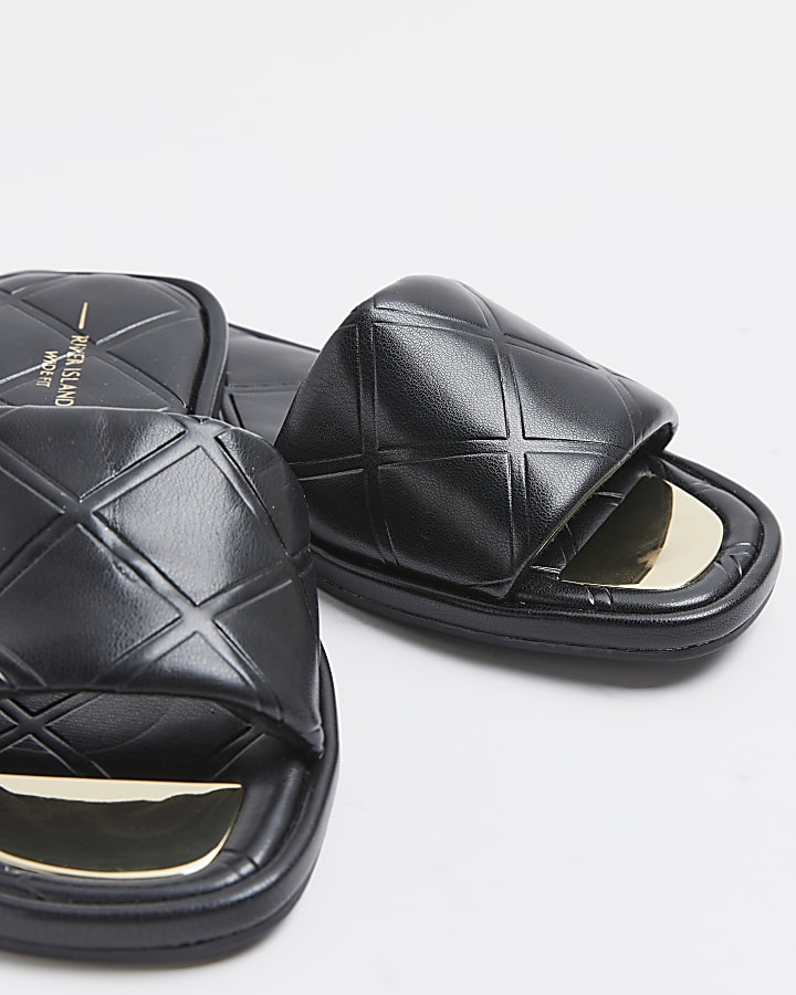 Black wide fit embossed sandals