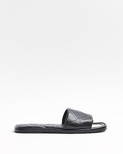 Black wide fit embossed sandals