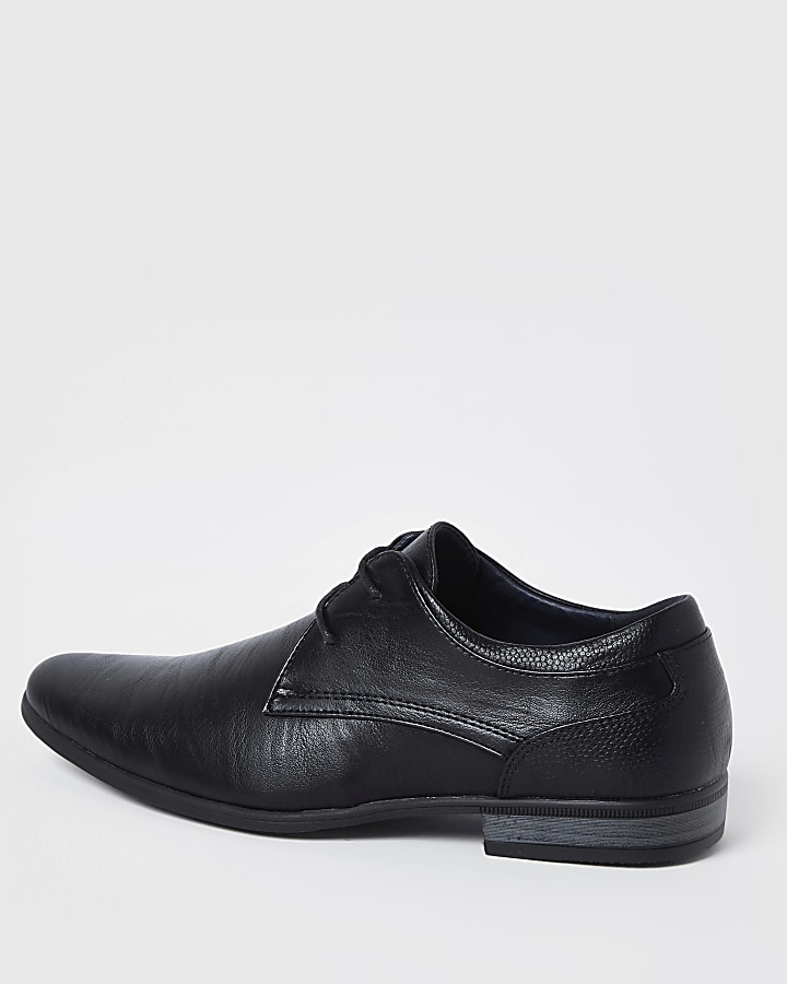 Black Wide fit faux leather derby shoes