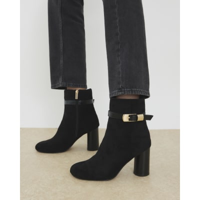 Black Wide Fit Faux Suede buckle boots