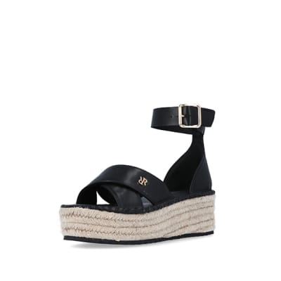 360 degree animation of product Black wide fit flatform espadrilles frame-0