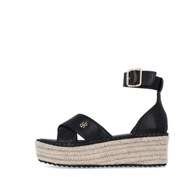 360 degree animation of product Black wide fit flatform espadrilles frame-3