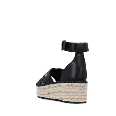 360 degree animation of product Black wide fit flatform espadrilles frame-7