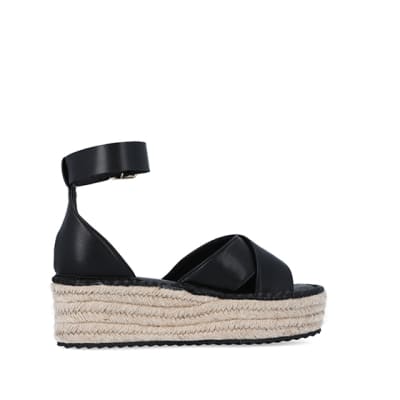 360 degree animation of product Black wide fit flatform espadrilles frame-14