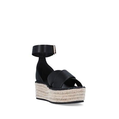 Black wide fit flatform espadrilles | River Island