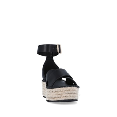 360 degree animation of product Black wide fit flatform espadrilles frame-20