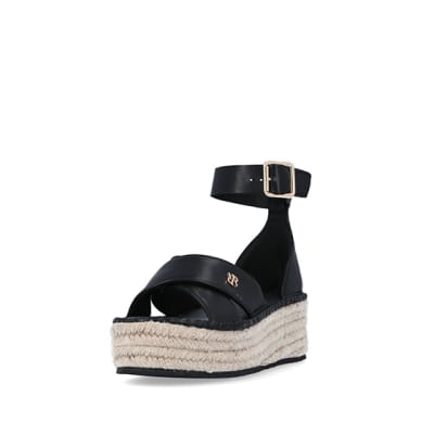 Black wide fit flatform espadrilles River Island