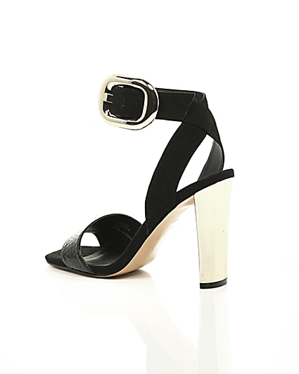 360 degree animation of product Black wide fit gold tone buckle sandal frame-19