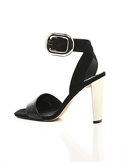 360 degree animation of product Black wide fit gold tone buckle sandal frame-20