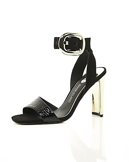 360 degree animation of product Black wide fit gold tone buckle sandal frame-23