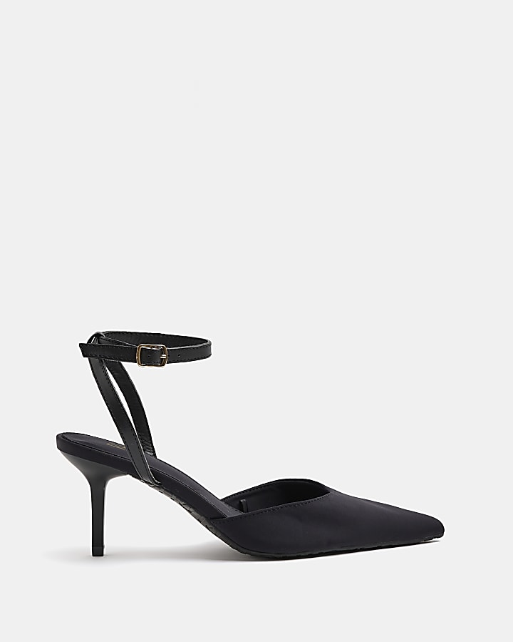 Black wide fit heeled court shoes