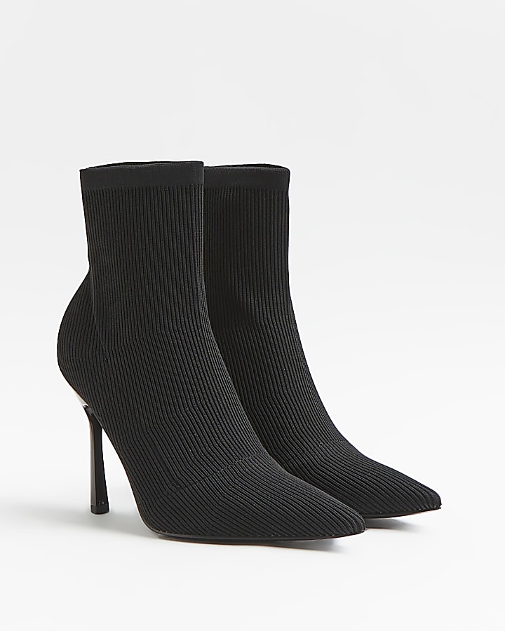 Black wide fit heeled sock boots
