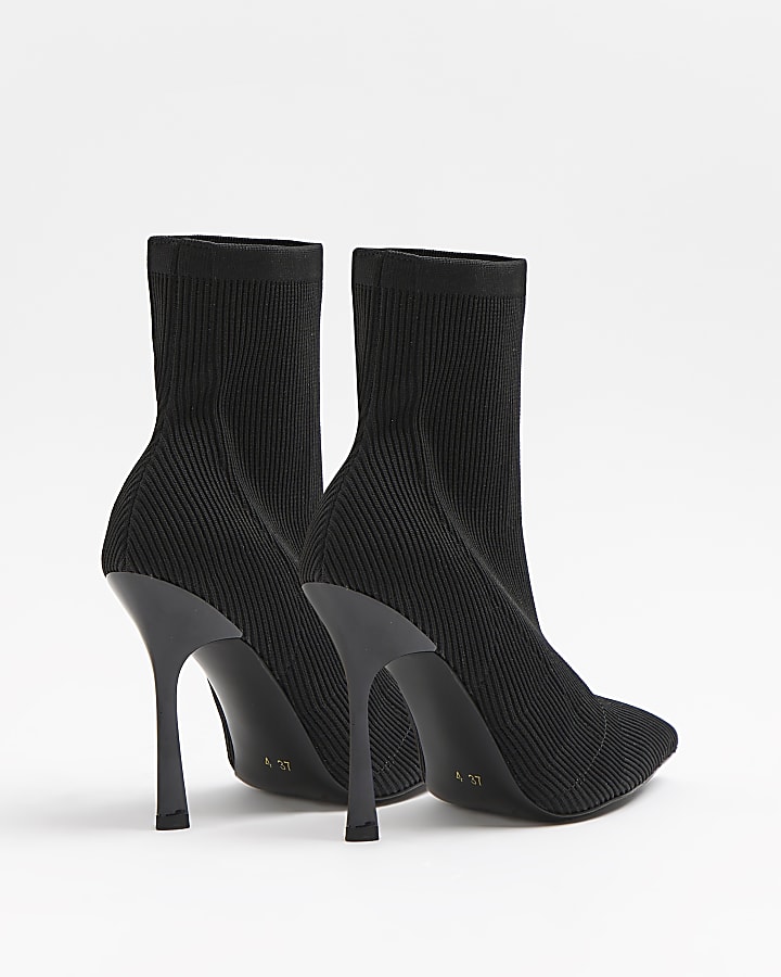 Black wide fit heeled sock boots