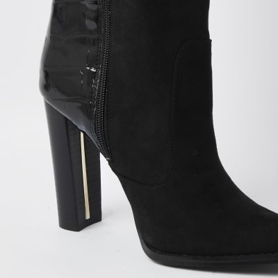 Black wide fit high block heel boots
