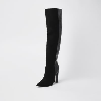 Black wide fit high block heel boots