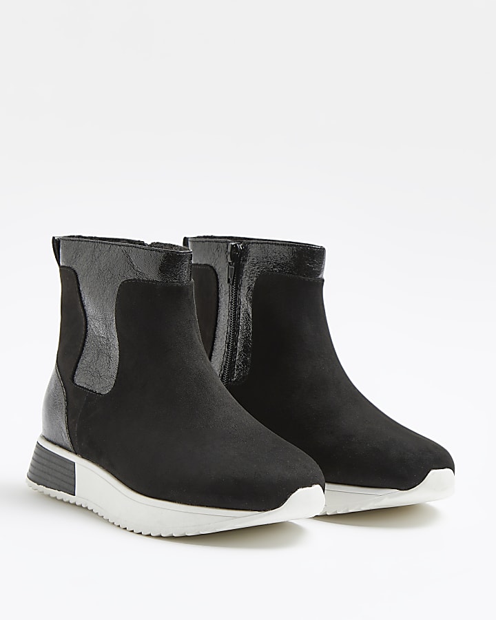 Black wide fit high top boots