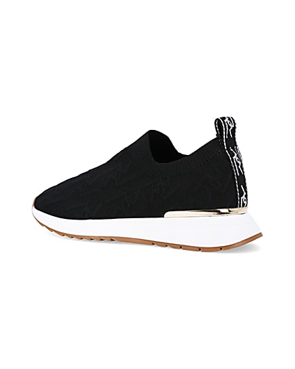 360 degree animation of product Black wide fit knitted embossed trainers frame-5