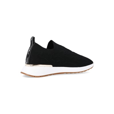 360 degree animation of product Black wide fit knitted embossed trainers frame-13