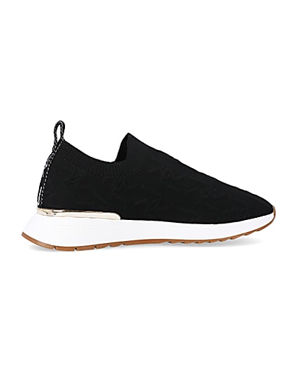 360 degree animation of product Black wide fit knitted embossed trainers frame-14