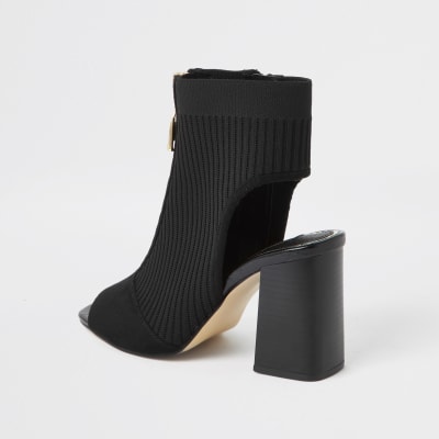 Black wide fit knitted zip front shoeboots