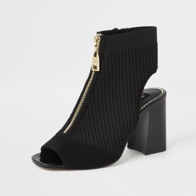 Black wide fit knitted zip front shoeboots