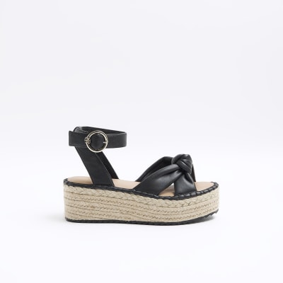 River Island Womens Black Wide Fit Knot Espadrille Sandals