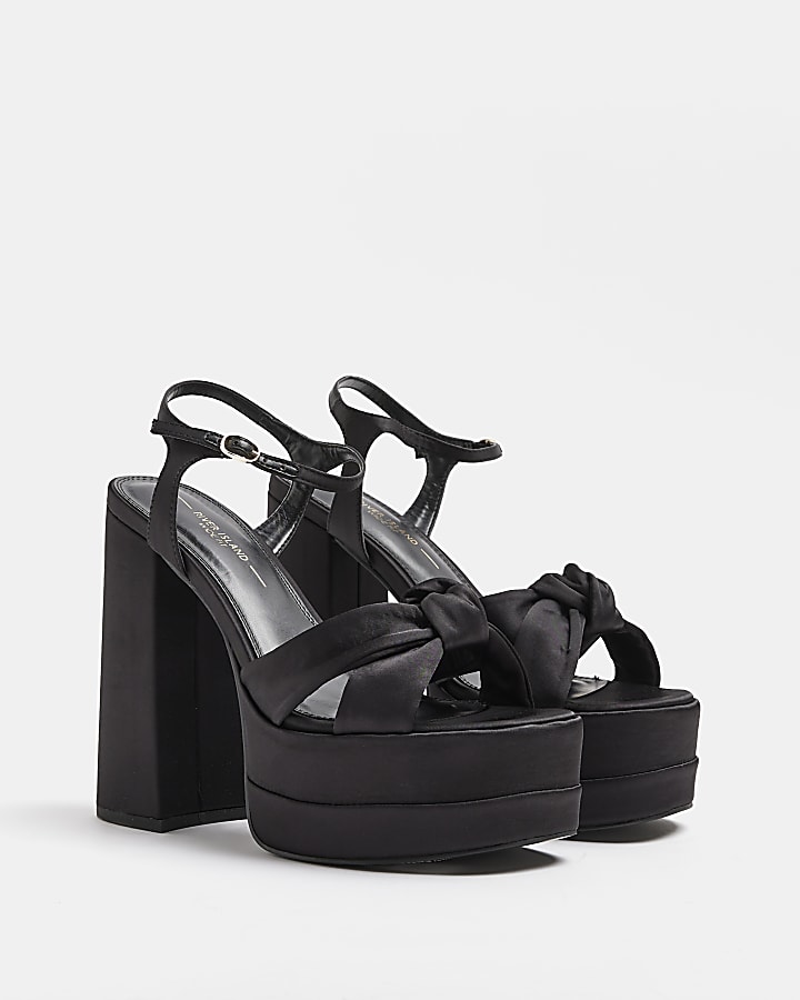 Black wide fit knot platform heels