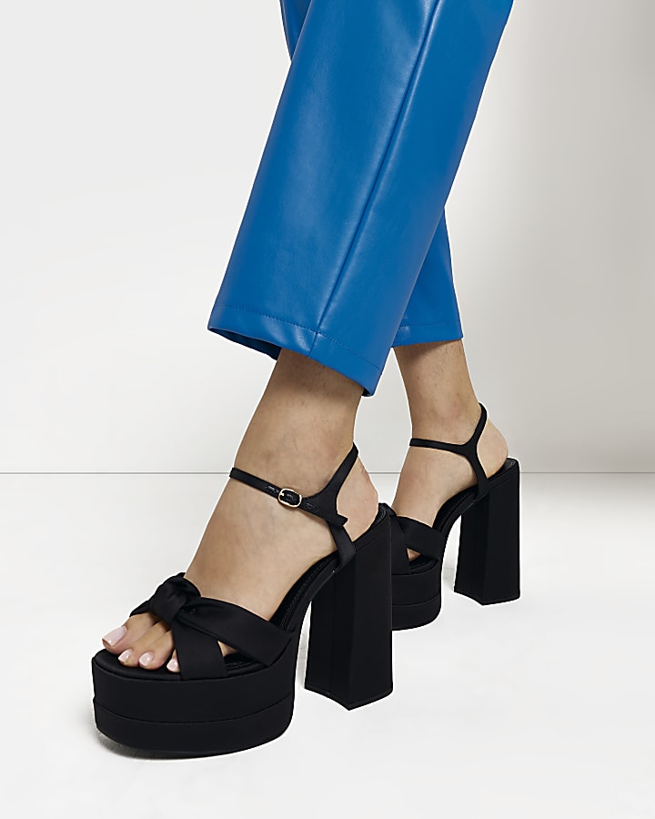 Black wide fit knot platform heels