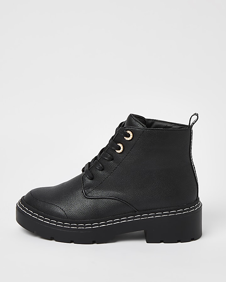 Black wide fit lace up ankle boots