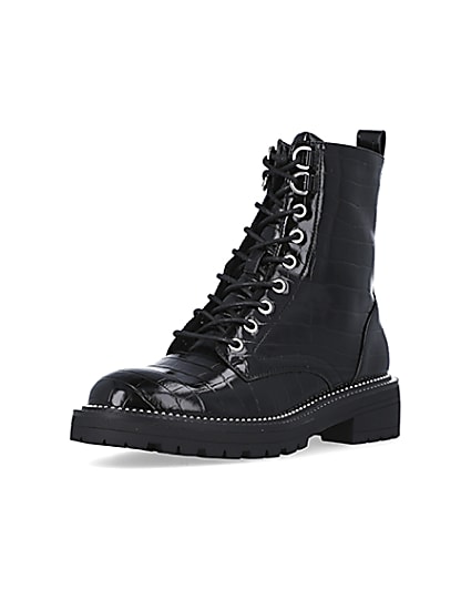 360 degree animation of product Black wide fit lace up boots frame-0