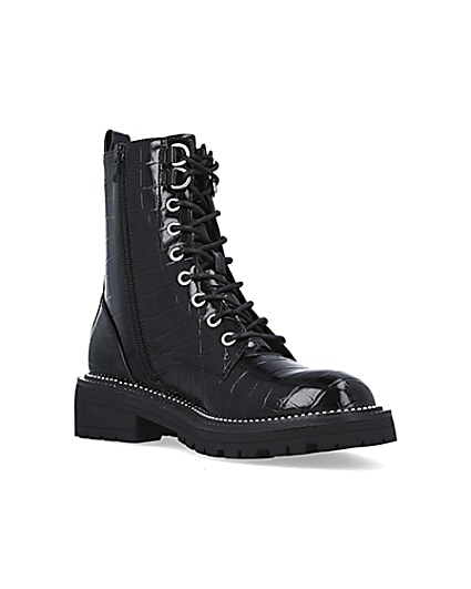 360 degree animation of product Black wide fit lace up boots frame-18