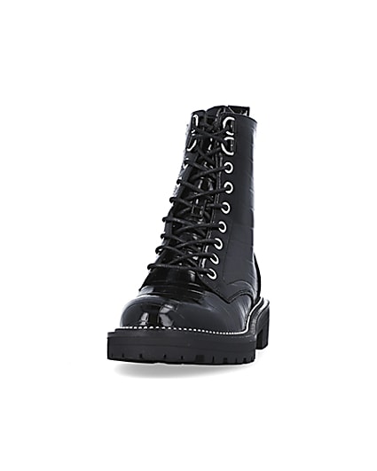 360 degree animation of product Black wide fit lace up boots frame-22
