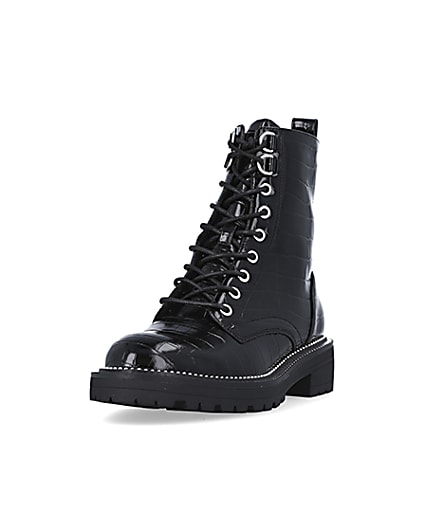 360 degree animation of product Black wide fit lace up boots frame-23