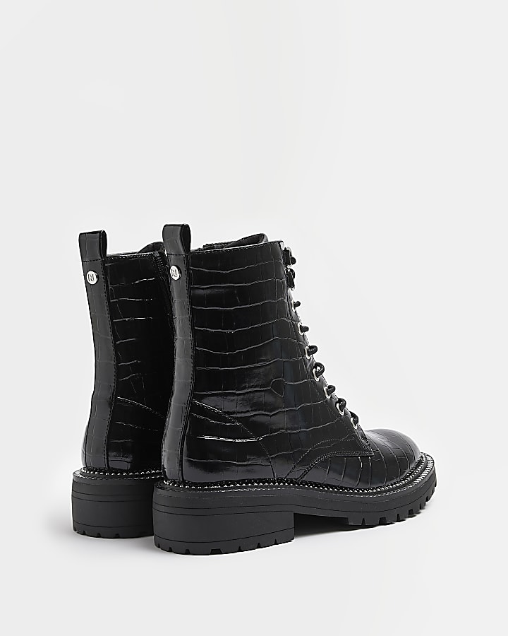 Black wide fit lace up boots