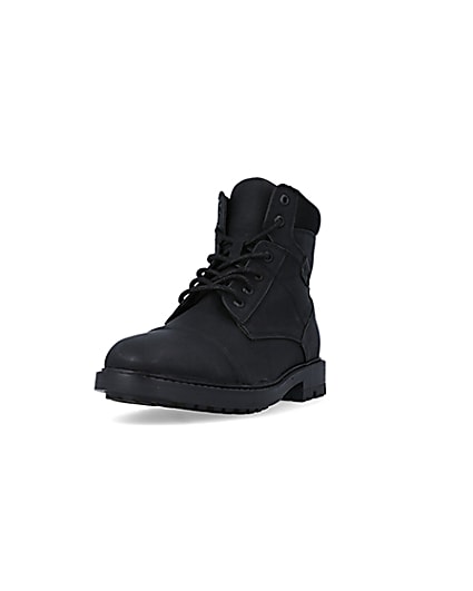 360 degree animation of product Black wide fit Lace Up zip Boots frame-23