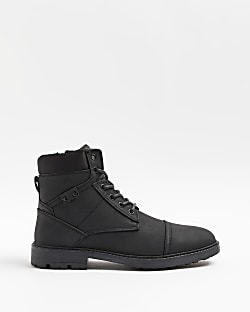 Black wide fit Lace Up zip Boots