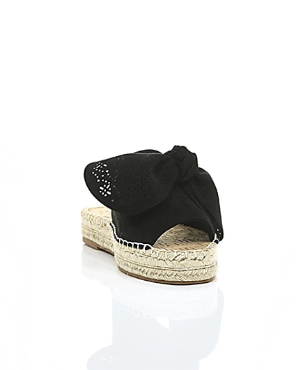 360 degree animation of product Black wide fit laser cut bow espadrille mules frame-4