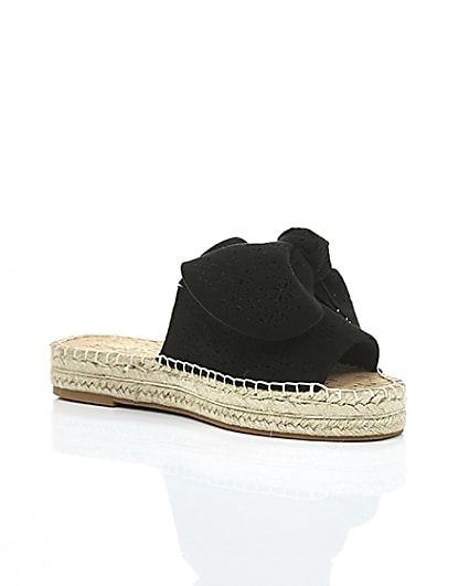 360 degree animation of product Black wide fit laser cut bow espadrille mules frame-6
