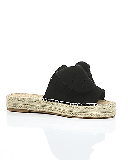 360 degree animation of product Black wide fit laser cut bow espadrille mules frame-7