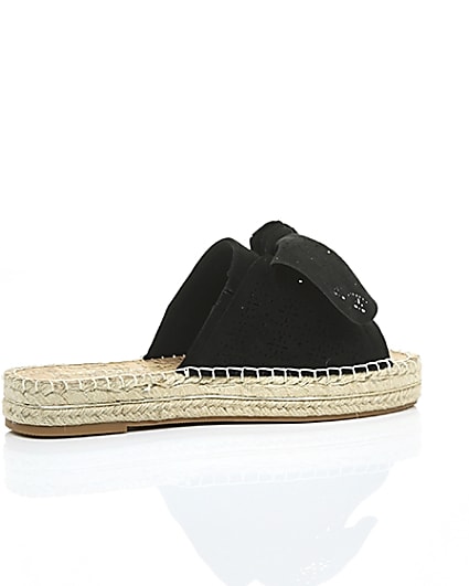 360 degree animation of product Black wide fit laser cut bow espadrille mules frame-10