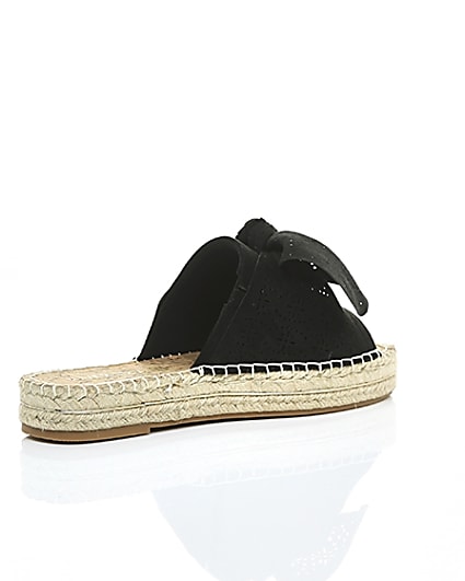 360 degree animation of product Black wide fit laser cut bow espadrille mules frame-11