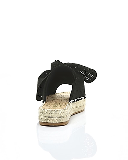 360 degree animation of product Black wide fit laser cut bow espadrille mules frame-14