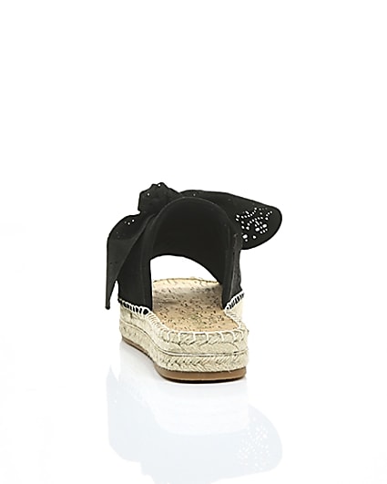 360 degree animation of product Black wide fit laser cut bow espadrille mules frame-15
