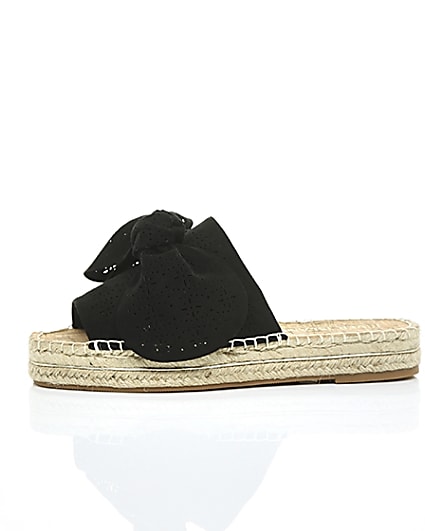 360 degree animation of product Black wide fit laser cut bow espadrille mules frame-21