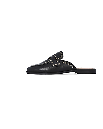 360 degree animation of product Black wide fit leather backless loafers frame-3