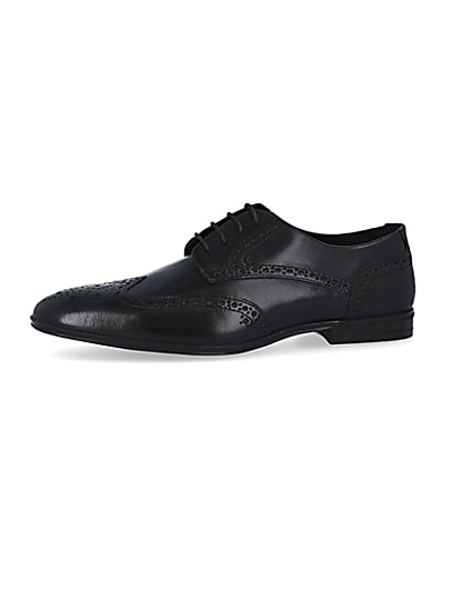360 degree animation of product Black wide fit leather brogue derby shoes frame-2
