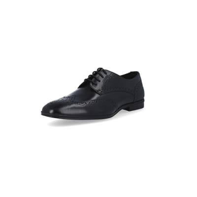 360 degree animation of product Black wide fit leather derby shoes frame-0